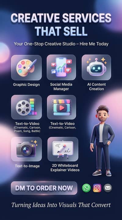 "Graphic Design, AI Video, Social Media Manager Services Available"