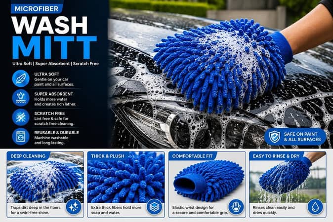 Premium Microfiber Car Wash Mitt – Ultra Soft, Super Absorbent, Scratch-Free Cleaning Glove