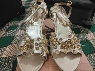 Glamorous Champagne Gold Heels | Embellished Party Wear Sandals | Wedd
