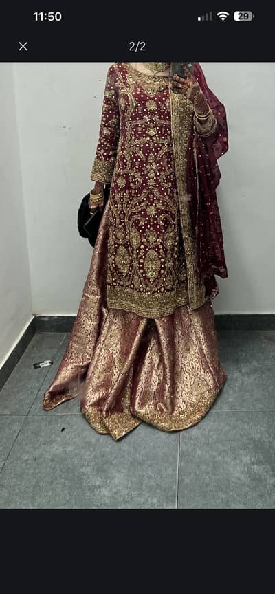 pakistani bridel lehengah- maroon and Gold-heavy Embroidered dress