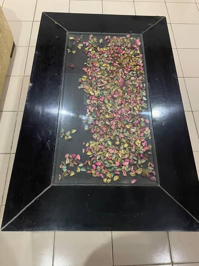 Modern Black Wooden Center Table with Glass Top
