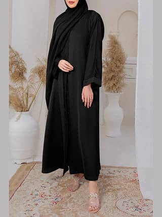 Premium Black Front Open Nida Fabric Abaya (60% OFF TODAY)
