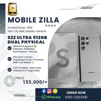 Samsung S22 Ultra, 512GB, Official PTA Approve, Box, MOBILE ZILLA