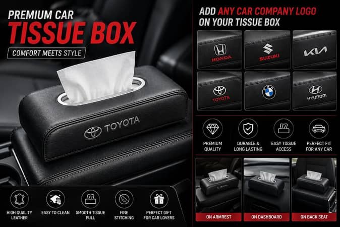 Luxury PU Leather Car Tissue Box Holder with Custom Logo – Universal Napkin Storage Case for Car Interior