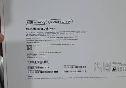 Apple Macbook Neo (Just Open Box Zero Cycle) With Box