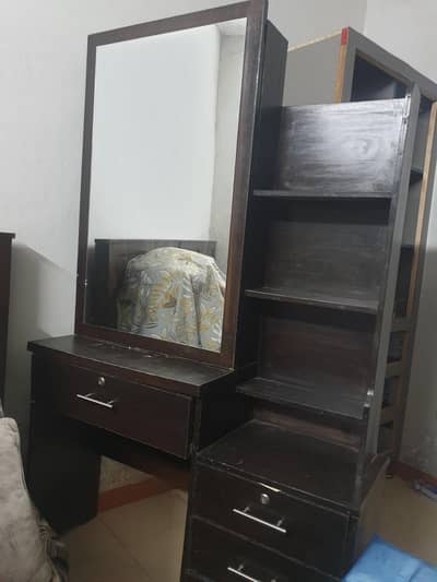 Dark Brown Dressing Table With Sliding Mirror Storage (minor chip)