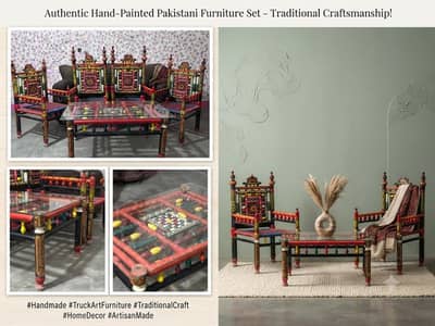 Chinioti Furniture | Handmade Peerha Set | 2 Chairs with Center Table
