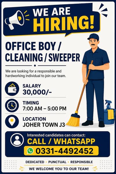 office boy male or female required for cleaning and mainting office