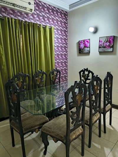 Original Chinioti Solid Wood 8-Seater Dining Table Set with Glass Top