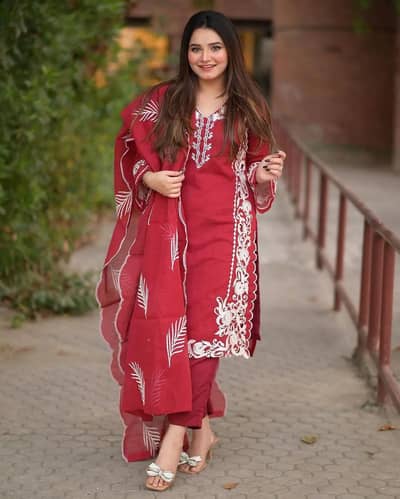 Elegant Maroon Embroidered 3 Piece Dress | Stylish Ladies Suit