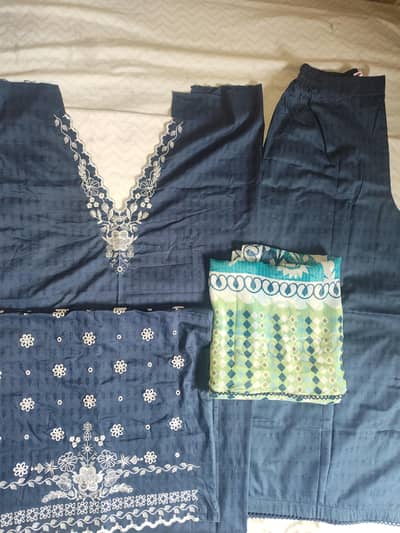 Teal Blue with White Embroidery unstitched 3 piece