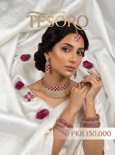 Brand Tesoro Bridal Jewelry Set - Premium Ruby & Gold Plated