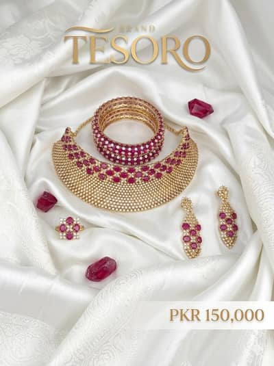 Brand Tesoro Bridal Jewelry Set - Premium Ruby & Gold Plated