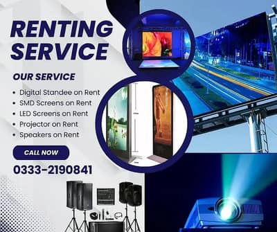 Smd,Renting Service, digital Standee, projector and speakers on rent