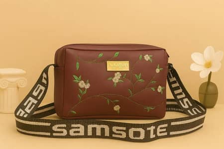 Maroon Leather Floral Crossbody Bag for Girls