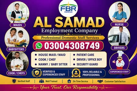 House Maid, Driver, Babysitter, Nurse, Couple, Nanny, Driver & Cook