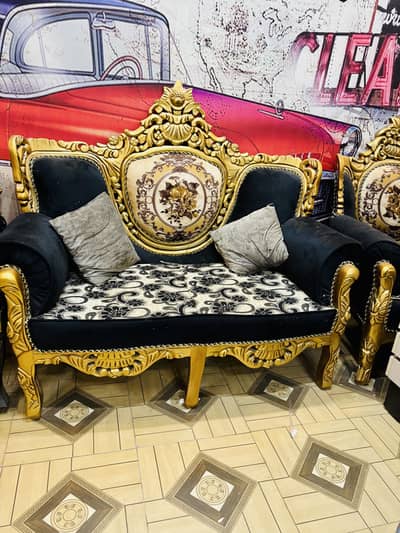 Sofa set luxury black and gold