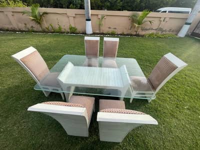 6 Seater Glass Top Dining Table Set