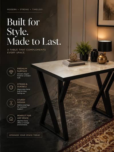 Modern Designer Office/Study Table – Metal Frame & Marble Finish Top