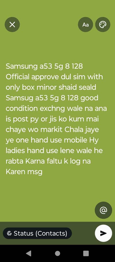 Samsung A53 5G 8 128 details pic mai dekhlo parh k msg karna
