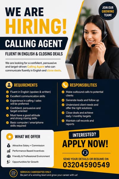 Hiring English Calling Agent | Fluent English | Sales & Deal Closing