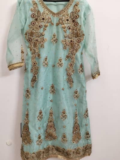Seagreen colored 3pc embroided dress