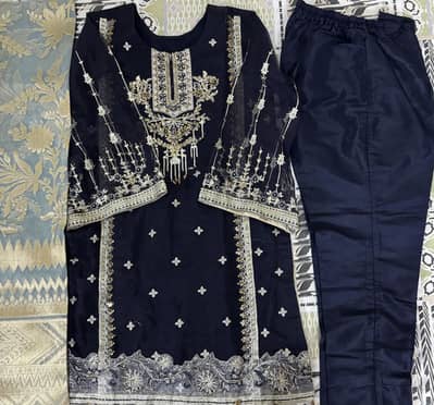 Blue Eastern Suit with organza duppata