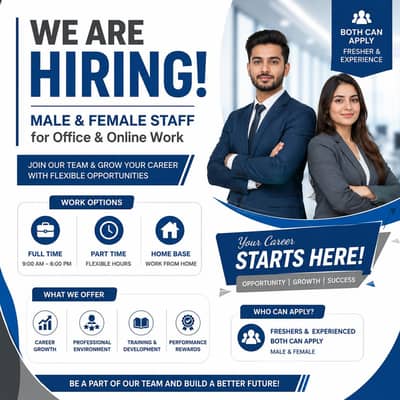 We are hiring male and female staff for work