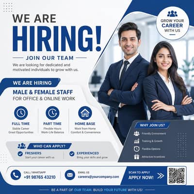 We are hiring Male and female staf work.