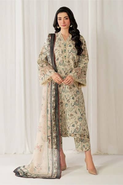 LAWAN 3P Printed Embroidered Suit Beige
