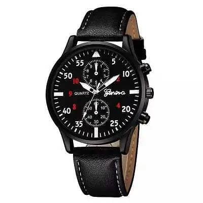 Men's Black Chronograph Watch with Brown Lether Band