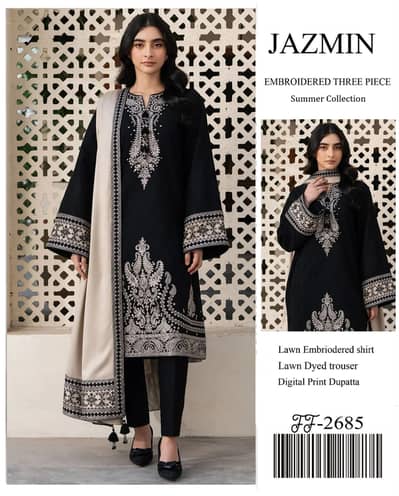 Jazmin Embroidered Lawn 3 Piece Suit - New