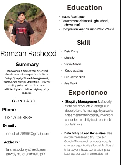 I Need Remote Job Data entry Web Posting Any online work Shopify