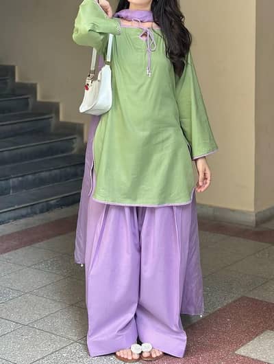 Mint Green & Lilac 3-Piece Farshi Shalwar Suit – Excellent Condition