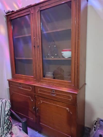 wooden show case with glass