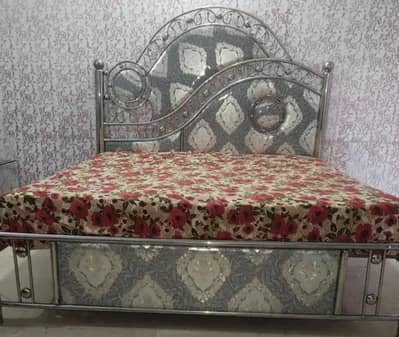 Elegant Floral Double Bed with Stylish Steel Frame without mattress
