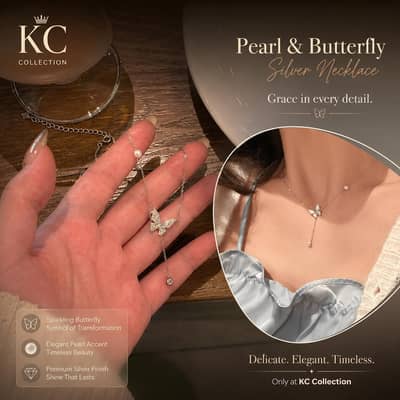 Pearl & Butterfly Silver Necklace