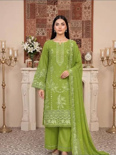 3PC Embroidery Lawn With Voil Emb Dupatta