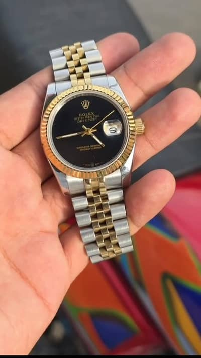 Rolex Datejust Two Tone Jubilee Chain Black Dial Watch