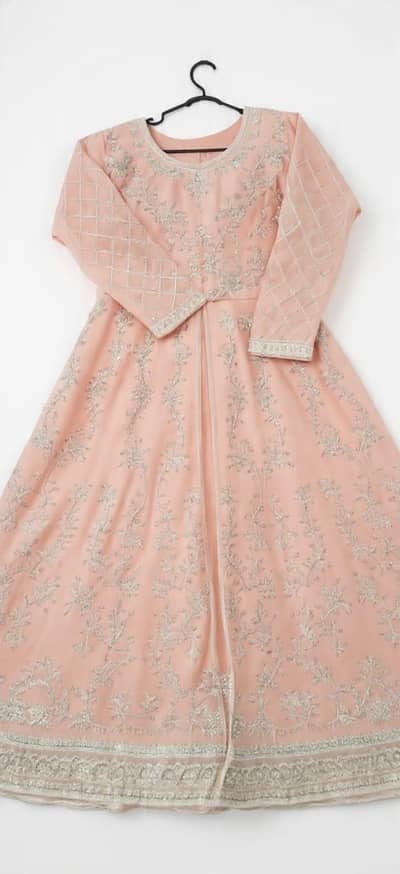 heavy work long frock peach color bridal & eid dress