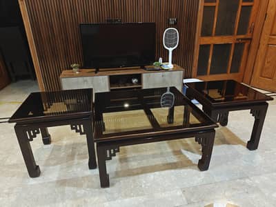 wood living room table set