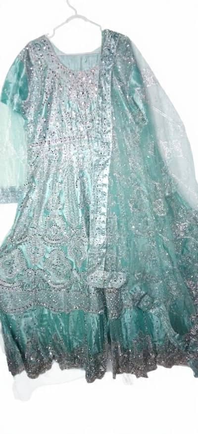 Sea Green Heavy Embroidered Maxi Dress 2 Piece - Organza