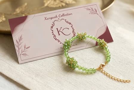 Premium Handmade 14 August Green & White Beaded jewelry / Gajras