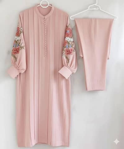 peach emroidered linen 2-piece set small to large