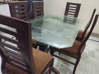 6 Seater Shesham wood Glass dinng table for sale