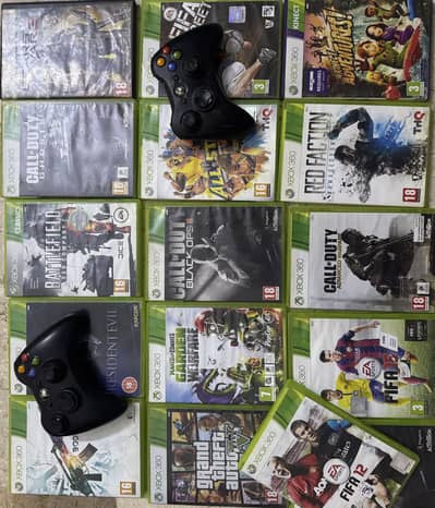 Xbox 360 Original Games Bundle + 2 Wired Controllers