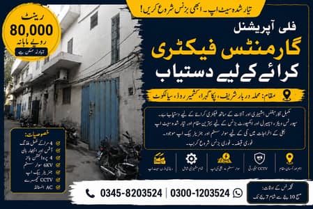 سِیالکوٹ میں کرائے کے لیے فیکٹری بلڈنگ دستیاب