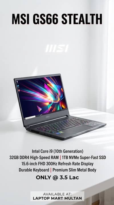 MSI STEALTH 15 (GAMING BEAST) CORE I9 10TH GEN (RTX 3080 16gb) 300hz
