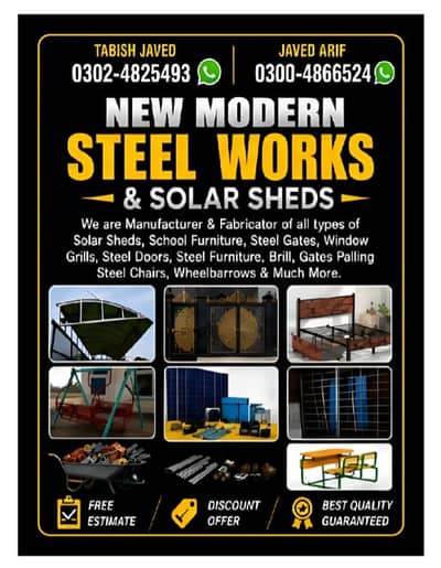 New Modern Steel Works & Solar Sheds - Gates, Sheds, Furniture
