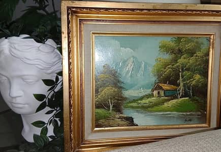 Pair of Vintage Landscape Oil Paintings - Solid Wood Gold Frames